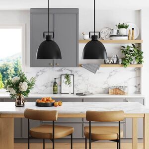 Open Box - Nathan James - Leigh Brass Dome Shade Pendant Ceiling  Black